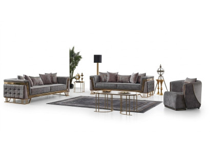 Luxe grijze bankstel driezitsbank met fauteuil Modern set banken Sofa