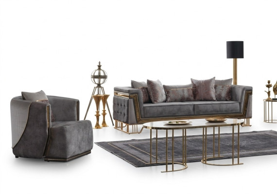 Grijze bankstel 3+1 zits met roestvrijstalen bank sofa bekledingsset 2-delig