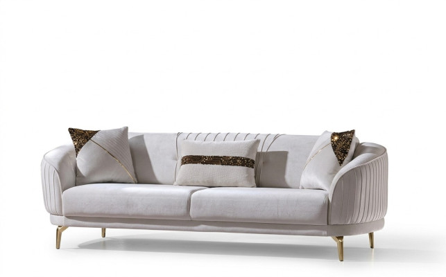 Witte roestvrijstalen driezits woonkamer meubilair gestoffeerde banken luxe meubels sofa fluweel