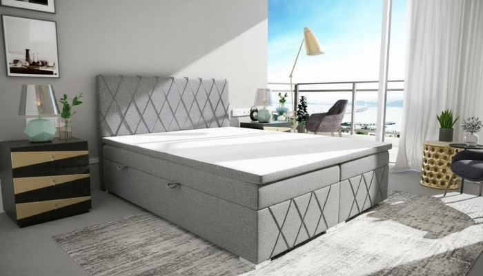 Dubbel Luxe Grijs Boxspringbed Ontwerp Bed Gestoffeerd Slaapkamer Textiel