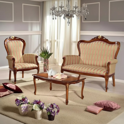 Klassieke bankstel Zitmeubilair Driepersoonsbank Salontafel Luxe