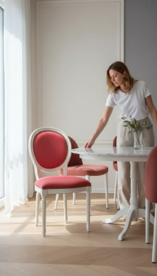Eetkamerstoel Roze Gestoffeerde Klassieke Textiel Fauteuil met Leuning