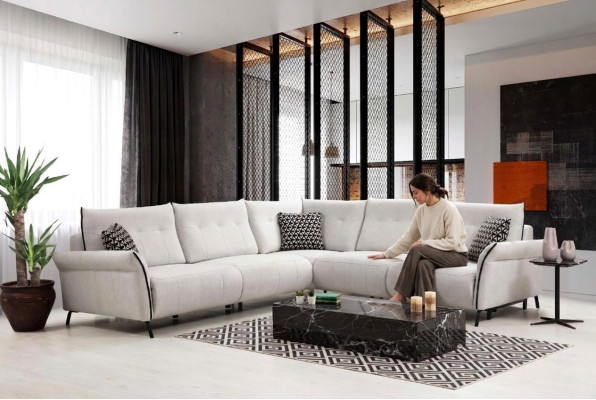 Woonkamerbank L-vormig Modern Ontwerp Textiel Stof Luxe Bank Meubels
