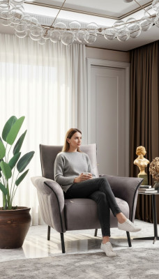Ontwerper fauteuil Woonkamer meubels Modern luxe fauteuil Grijs gestoffeerd textiel