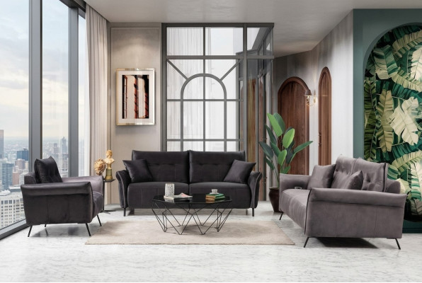 Bankstel set 2 delig Woonkamer 2x Bank Bankstel Driezitter Modern Meubilair