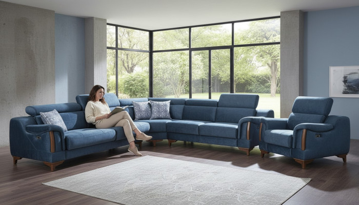 Luxe stoffen hoekbank L-vormig modern design meubilair voor de woonkamer