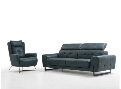 Sofa set 2-delige driezitter bank woonkamer design fauteuil textiel meubels