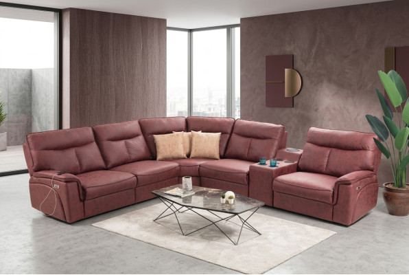 Hoekbank L-vorm Design Woonkamer Luxe Zitmeubels Modern Rood Meubels met Bekleding