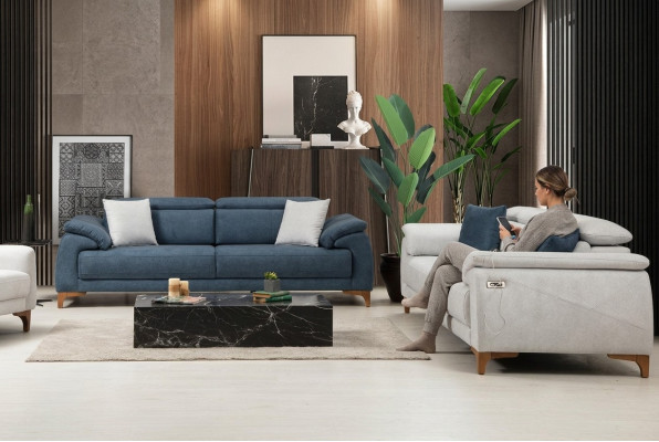 Moderne driezitsbank 2x banken bankstel compleet textiel meubelontwerp