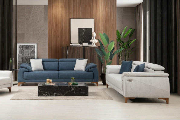 Moderne driezitsbank 2x banken bankstel compleet textiel meubelontwerp