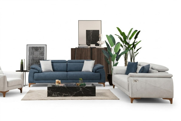Moderne driezitsbank 2x banken bankstel compleet textiel meubelontwerp