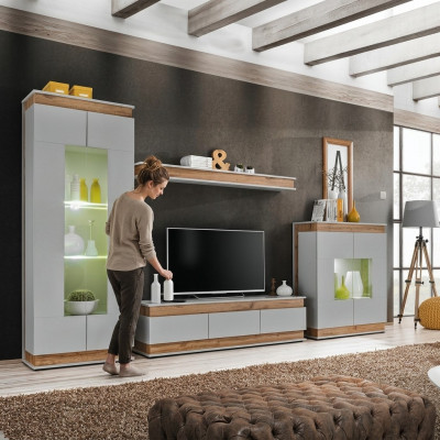 Luxe modern woonkamerset 4-delig. Woonwand vitrine rek hout meubel nieuw