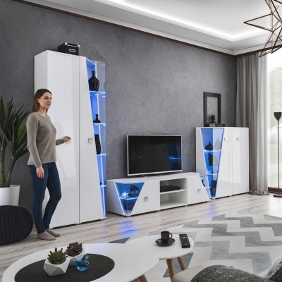Woonkamer luxe meubelset 3-dlg woonkamerwand designmeubels vitrine hout