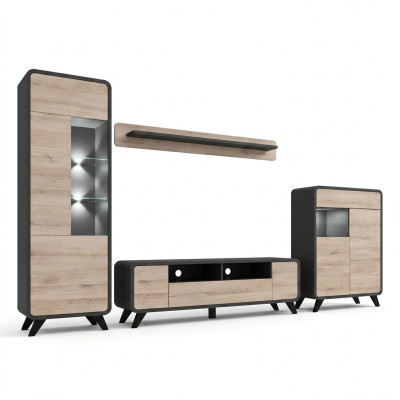 Woonkamerset wandplank tv-standaard houten meubels 2x vitrine woonwand nieuw  Woonkamer set wandplank tv-standaard houten meubels 2x vitrine woonwand nieuw