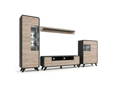 Woonkamerset wandplank tv-standaard houten meubels 2x vitrine woonwand nieuw  Woonkamer set wandplank tv-standaard houten meubels 2x vitrine woonwand nieuw