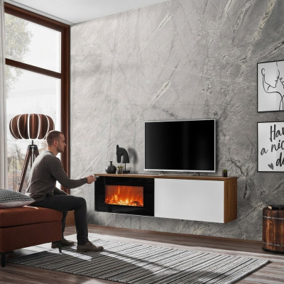 Moderne tv-standaard met open haard, luxueuze woonkamer nieuw design meubels van hout.
