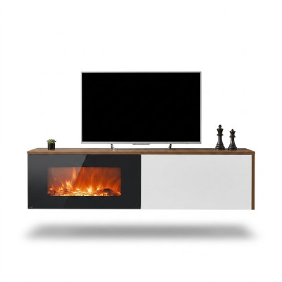 Moderne tv-standaard met open haard, luxueuze woonkamer nieuw design meubels van hout.