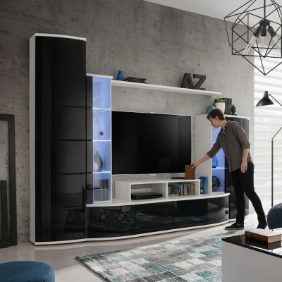Zwart woonkamermuur woonkamer luxe set vitrine tv-standaard houten meubels nieuw