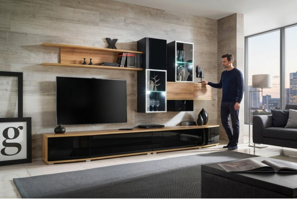 Ontwerper woonkamer Modern Design Woonkamer Luxe meubels Wandplanken Nieuw