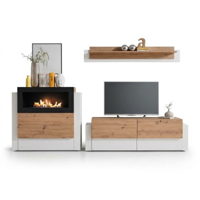 Designer witte woonkamer luxe dressoir met open haard inrichting woonkamer meubels