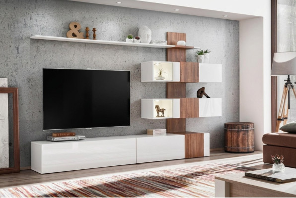 Moderne woonkamer luxe inrichting tv-standaard muurrekken