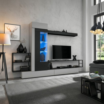 Moderne design woonwand tv-standaard houten wandplanken luxe woonkamerinrichting
