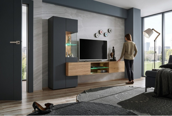 Grijze complete woonwand luxe design rek woonkamer nieuwe inrichting