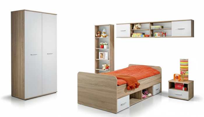 Compleet kinderkamerset nachtkastje designbed moderne kledingkast meubels