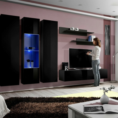 Woonwand Set 6-delig Luxe Woonkamer TV-standaard Hout Wandplank Wandkast Nieuw