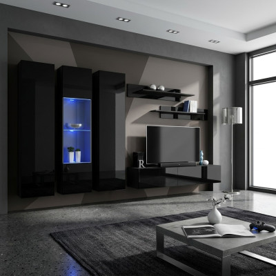 Woonwand Set 6-delig Luxe Woonkamer TV-standaard Hout Wandplank Wandkast Nieuw