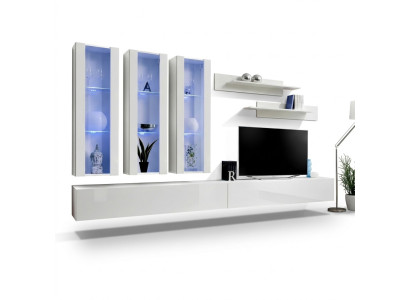 Wit woonwand ontwerper hangende vitrine TV-standaard dressoir hout modern.