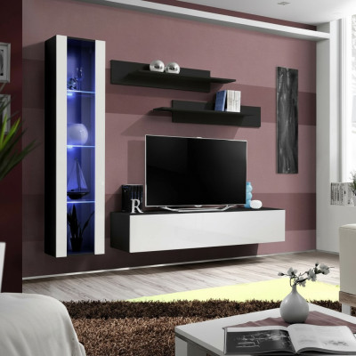 Designer woonwand set 4-delig zwart woonkamer meubels hangende vitrine inrichting