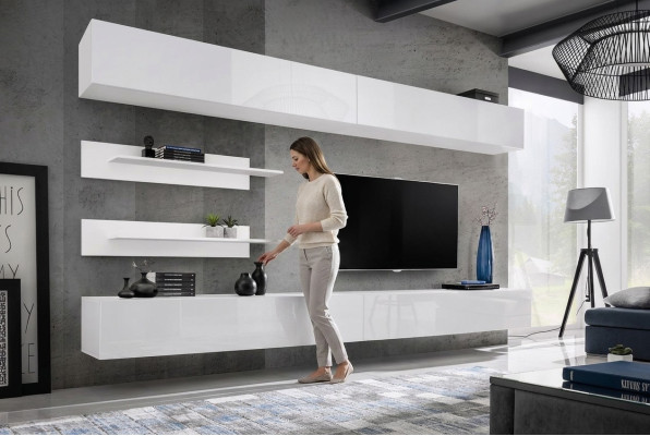 Wit woonkamer wand set 6-delig - luxe modern houten meubilair - wandkast tv-standaard