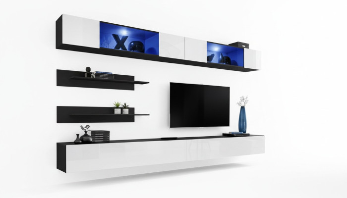 Houten meubel woonkamer 2x wandkast wandplanken design set inrichting