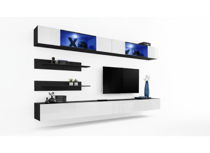 Houten meubel woonkamer 2x wandkast wandplanken design set inrichting