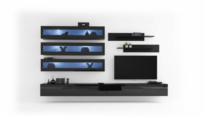 Woonkamerontwerp wandplank tv-standaard wandkast woonkamer hout inrichting nieuw.