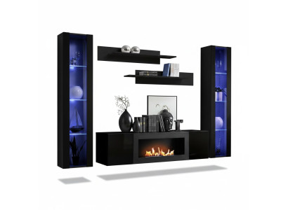 Volledige set 5-delig luxe woonkamer Zwart Designer Hangende Vitrine Houten Meubelen