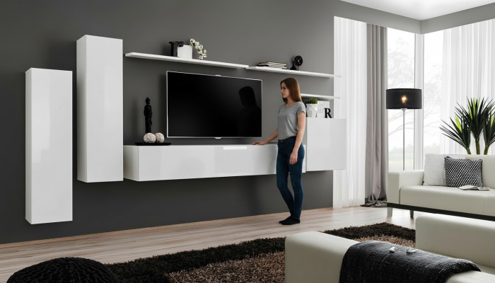 Woonkamer woonkamerset 7-delig dressoir wandplank wit tv-standaard wandkast.