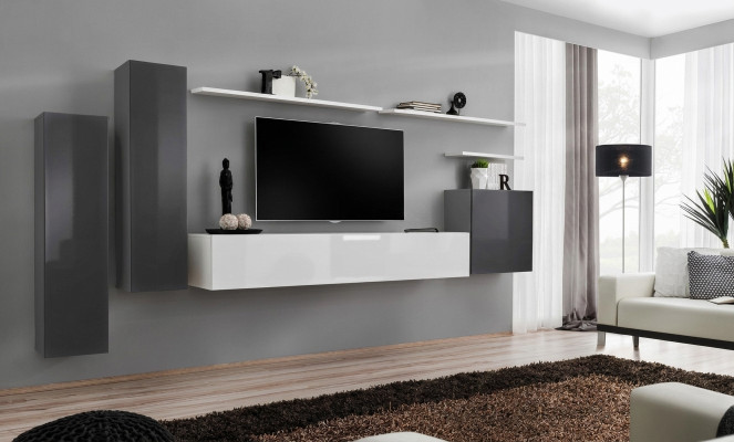 Wandmeubel Grijs Meubels Woonkamer Designer Luxe TV-standaard Hout Wandplank Compleet