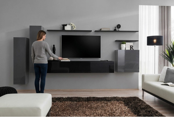 Luxe woonkamer Moderne designmeubelen Grijze wandmeubel TV-standaard Wandplank