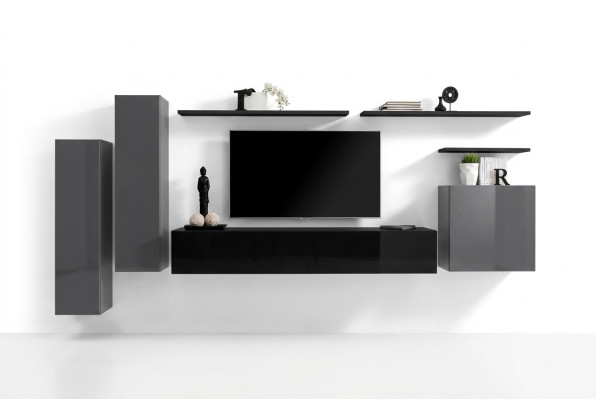 Luxe woonkamer Moderne designmeubelen Grijze wandmeubel TV-standaard Wandplank