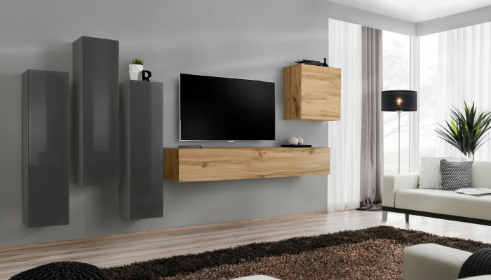 Modern woonwanden set 5-delig woonkamer grijs hout meubels kast tv-standaard nieuw