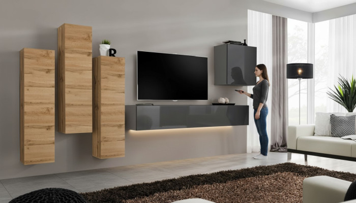 Luxe set woonwand 5-delig. Woonkamer inrichting rtv wandkast Grijs meubels