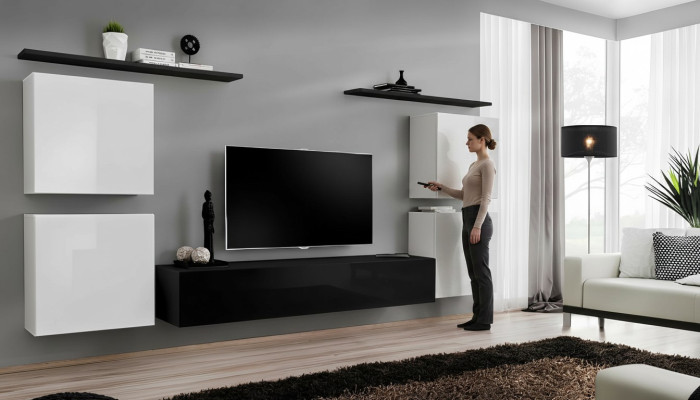 Volledig witte wandkast woonkamer luxe woonkamer dressoir tv-standaard modern.