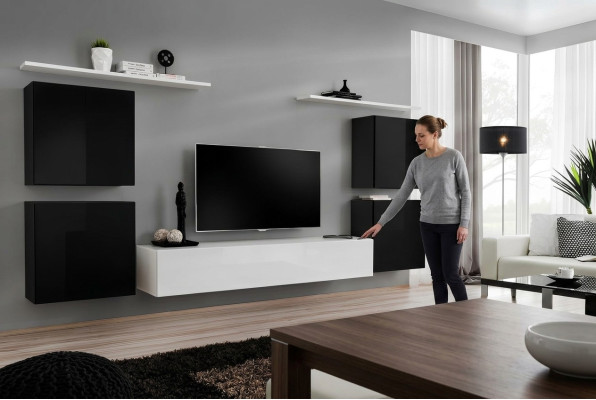 Moderne complete woonkamer inrichting luxe wandkast wandplank