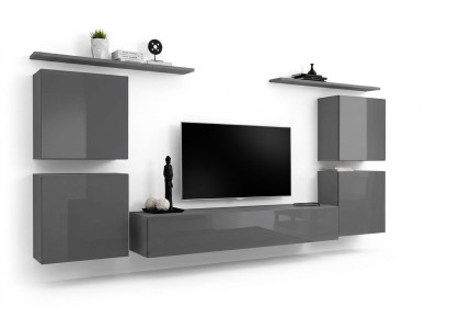 Grijze muur woonwand woonkamer meubilair luxe tv-standaard wandplank kast plank nieuw