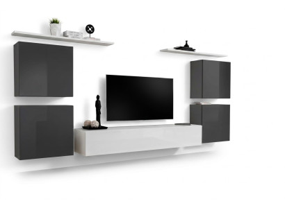 Woonkamer wit Woonkamer set Wandplank TV-standaard Houten meubels 2x Vitrine Woonkamer