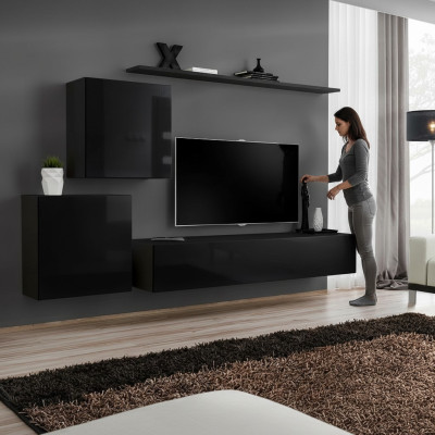 Woonkamermeubel Woonkamer Set Zwart Dressoir Wandplanken 4-delig Set Wandkast