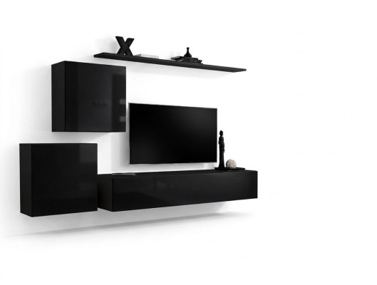 Woonkamermeubel Woonkamer Set Zwart Dressoir Wandplanken 4-delig Set Wandkast