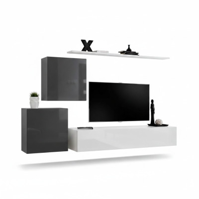 Woonkamermeubel Woonkamerset 4-delig Stijl Modern TV-meubel Wandplank Wit Wandkast